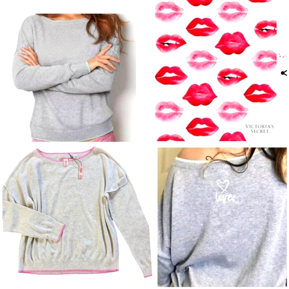 Victoria's Secret VS Cashmere Blend Scoop neck, LOVE XS Pink Gray Sweater